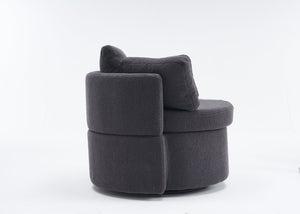 English Elm 029-Teddy Plush Teddy Fabric Swivel Storage Chair with Back Cushion, 360° Rotating Cozy Lounge Seat Dark Gray W527P166246