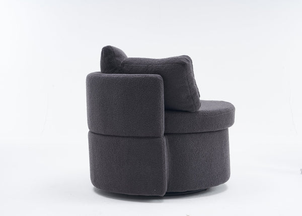 English Elm 029-Teddy Plush Teddy Fabric Swivel Storage Chair with Back Cushion, 360° Rotating Cozy Lounge Seat Dark Gray W527P166246