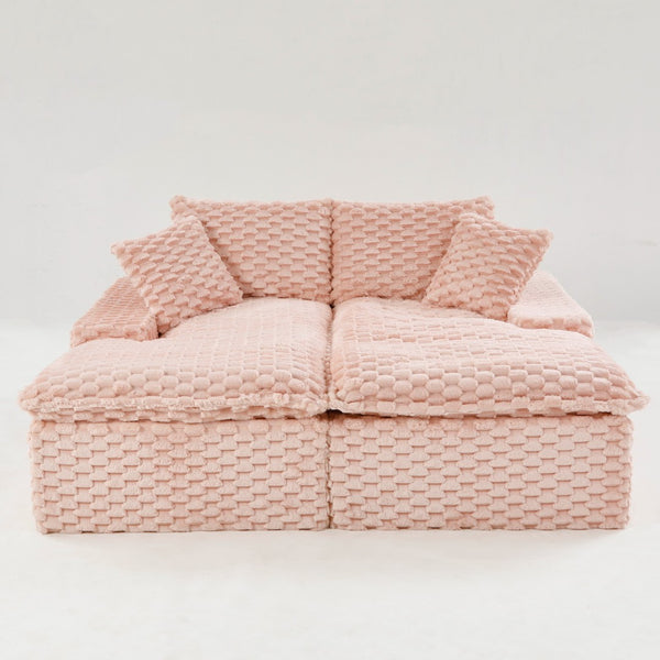 English Elm Pink Turtle Velvet Double Chaise Lounge – Versatile Lazy Sofa With Plush Comfort For Stylish Relaxation W3371S00030-GIGA