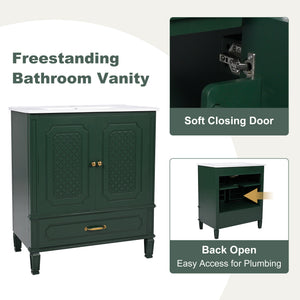 English Elm Christopher Knight Home® - 60" Bathroom Vanity Double Sink Freestanding Set with Ceramic Tops, Ample Adjustable Storage Green N759S313313F