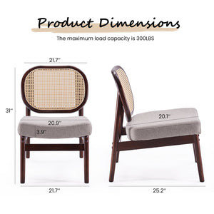 English Elm Rattan Mid-Century Accent Chair with Handcrafted Rattan Back, Solid Wood Frame, Comfortable Velvet Seat khaki T3623P409099
