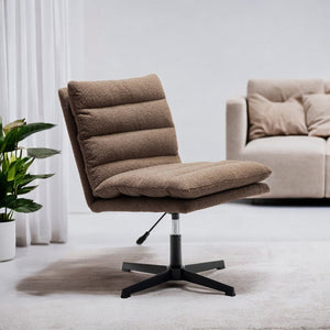 English Elm Brown Teddy Fabric Swivel Accent Chair — Plush Mid-Century Lounge Seat, Wide Curved Back Comfort W1164P239089