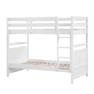 English Elm Bunk Bed Twin Over Solid Wood Frame with Guard Rails for Kids Shared Rooms White B011S02321