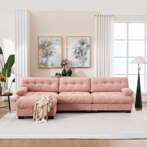 English Elm Modular Cloud Sectional Sofa Flannelette Deep Seat L Shape with Movable Ottoman Pink W2120S00036