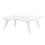 English Elm Modern Minimalist White Imitation Marble Tabletop Coffee Table. Solid Wood Spray Painted Desk Legs, Cloud Shape To Give You A New Experience, Computer Desk. Suitable For Dining and Living Rooms.