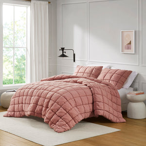 JLA Home Intelligent Design - Down Down Alternative Comforter Set with 3D Puff Stitching, Overfilled Warmth, OEKO-TEX Certified Plush Rose ID10-2308