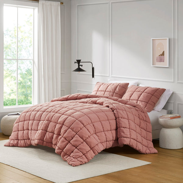 JLA Home Intelligent Design - Down Down Alternative Comforter Set with 3D Puff Stitching, Overfilled Warmth, OEKO-TEX Certified Plush Rose ID10-2308