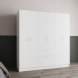 English Elm Kibo Six-Door Armoire with Drawer and Double Rods, 7 Shelves, Scratch-Resistant Melamine Finish White 72.44 L x 23.23 W x 4.33 H B097S00232