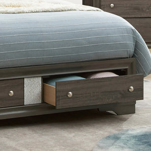 English Elm Madrid King Storage Bed Gray Laminate Wood Grain with Crystal Acrylic Trim Panels B078S00624