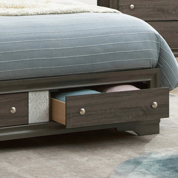 English Elm Madrid King Storage Bed Gray Laminate Wood Grain with Crystal Acrylic Trim Panels B078S00624