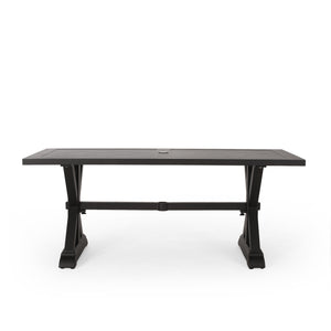 English Elm Christopher Knight Home® - Outdoor Aluminum Dining Table Antique Matte Black, 74.25" x 34.75" Rustic X-Leg Centerpiece for Patio Durability 68183.00BLK