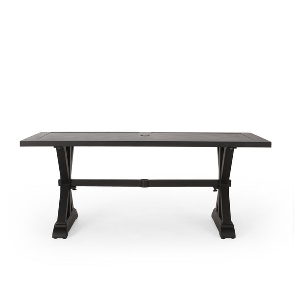 English Elm Christopher Knight Home® - Outdoor Aluminum Dining Table Antique Matte Black, 74.25" x 34.75" Rustic X-Leg Centerpiece for Patio Durability 68183.00BLK
