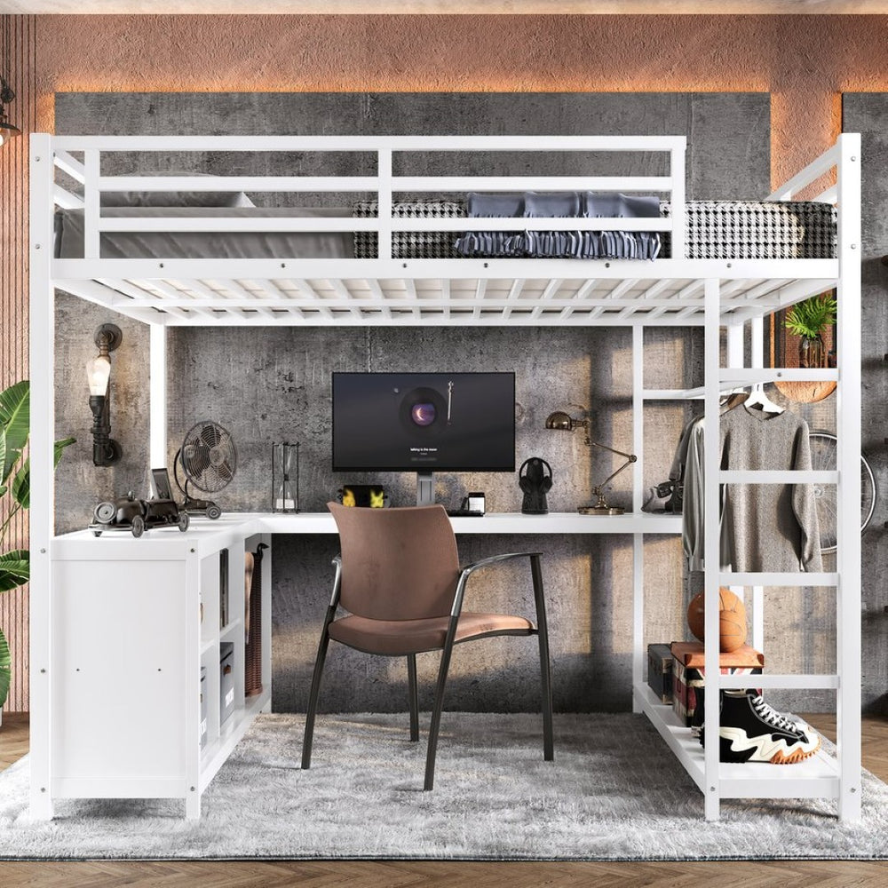 English Elm Metal Twin Xl Loft Bed with L Shaped Desk Wardrobe and Storage for Teens W1580S00368