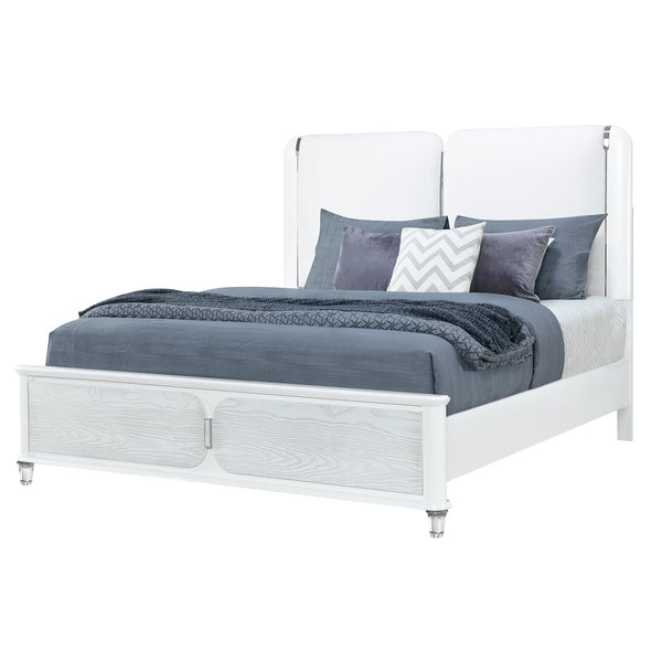 English Elm BRENDA Padded Headboard King Bed with LED Accent Lighting, Acrylic Legs, Silver Trim, Low Profile Grey 88.5 L x 10.08 W x 3.15 H B201S00206