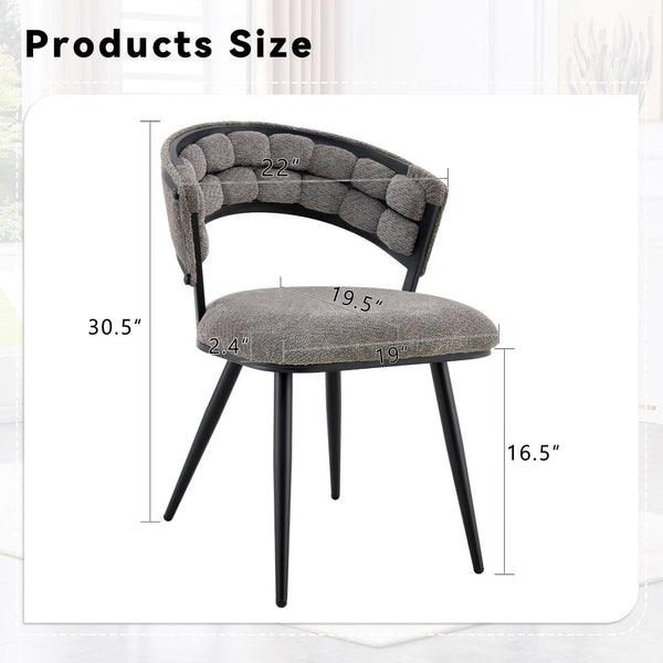 English Elm Set of 2 Chenille Tufted Dining Chairs with Metal Legs Modern Kitchen Seating Black,Gray W3875P370854