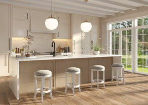 English Elm 26in. Backless Swivel Counterstool Solid Wood Farmhouse Seat Distressed Finish Kitchen White B2751P436426