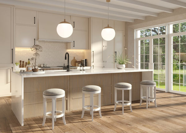 English Elm 26in. Backless Swivel Counterstool Solid Wood Farmhouse Seat Distressed Finish Kitchen White B2751P436426