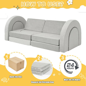 English Elm 14pcs Modular Foam Play Couch Set Convertible Toddler Fort Builder for Playrooms Light Gray T5880P493433