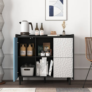 English Elm Sideboard Buffet Cabinet – Modern Black & Red Storage With 2 Drawers, Open Shelves For Stylish Organization W409P176583-GIGA