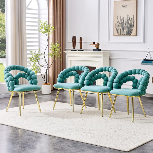 English Elm Set of 2 Teal Velvet Bubble Backrest Dining Chairs with Sculptural Gold Legs W1512P491829