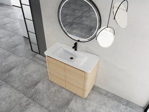 English Elm 40'' Freestanding Bathroom Vanity Plywood Cabinet Ceramic Sink Soft Close Doors W999S00518