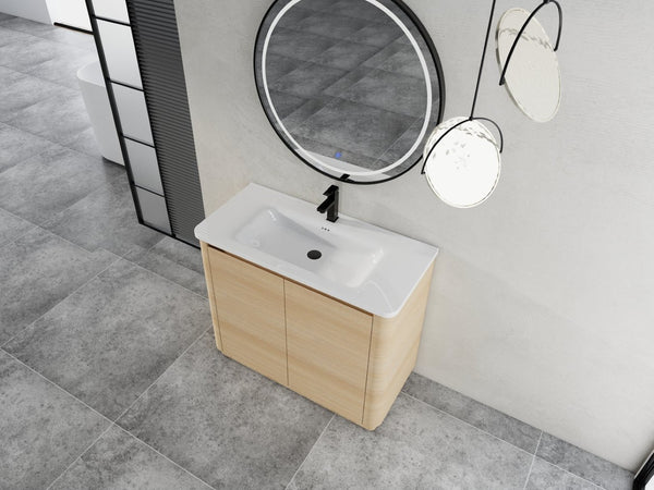 English Elm 40'' Freestanding Bathroom Vanity Plywood Cabinet Ceramic Sink Soft Close Doors W999S00518