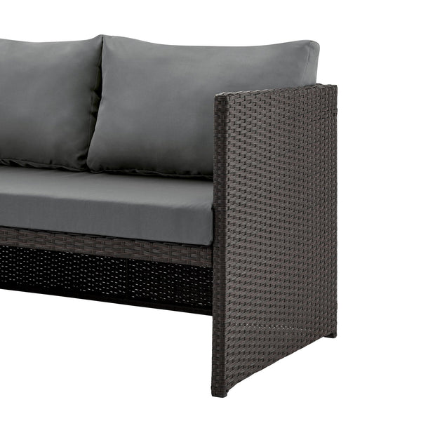 English Elm Menton 3-Piece Sectional Set with Chaise and Waterproof Removable Cushions, Steel Rattan Frame Brown+Gray B365P397654