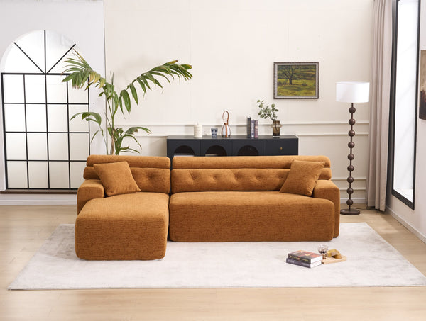 English Elm LY-029B Modern Convertible Chaise Sectional Sofa — Orange 3-Seater Modular L-Sofa, Plush Foam Comfort W2231S00026