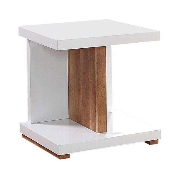 English Elm End End Table Modern Two-Tone White and Natural Finish Open Shelf Minimalist Accent Table B2741P357609