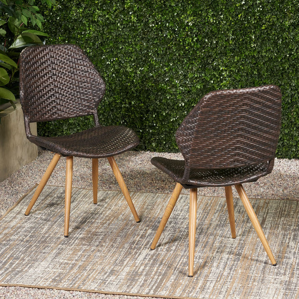 English Elm Christopher Knight Home® - LARYN Rattan Dining Chair Set of 2 – Brown Multi Wicker with Wood-Finish Iron Legs, Cushioned Comfort 62949.00MBRN