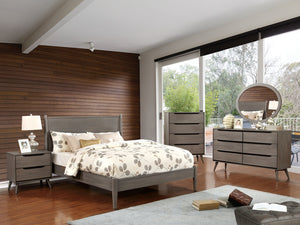 English Elm Mid-Century Nightstand with Solid Wood Construction, Tapered Round Legs, Recessed Pulls, 2-Drawer Stylish Bedside Table Gray 28 L x 21 W x 21 H B011P236772