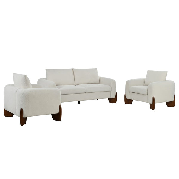 English Elm U_style Bouclé 3 Piece Living Room Sofa Set with Loveseat and Two Accent Armchairs Beige WY000479AAA