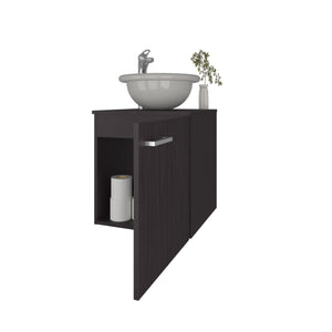 English Elm FM Modern Floating Bathroom Vanity with Integrated Sink and Soft-Close Door for Sleek Storage Wenge 26.4 L x 22.4 W x 11.4 H B128P293880