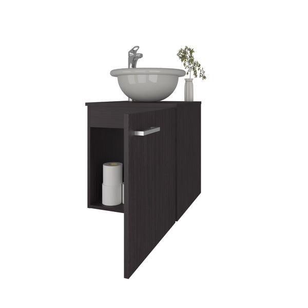 English Elm FM Modern Floating Bathroom Vanity with Integrated Sink and Soft-Close Door for Sleek Storage Wenge 26.4 L x 22.4 W x 11.4 H B128P293880