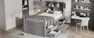 English Elm Twin Captain Platform Bed with Bookcase Headboard Four Drawers Pine Mdf Frame Gray GX001828AAE-1