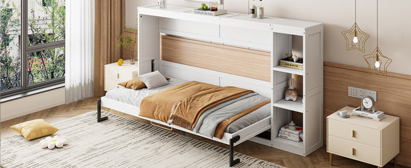 English Elm Twin Space-Saving Murphy Bed with Bookshelf and Fold-Down Desk, LVL/MDF, Compact Modern Design White GX002221AAK