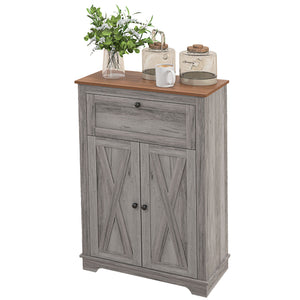 English Elm HOMCOM Rustic Farmhouse Sideboard Buffet Cabinet with Barn Doors, Drawer & Adjustable Shelves for Entryway Gray W2225P229127
