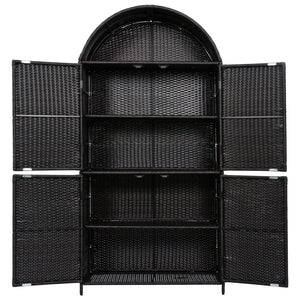 English Elm K&k Tall Arched Pe Rattan Outdoor Storage Cabinet with Adjustable Shelves and Steel Frame Brown+Black N707P420158D