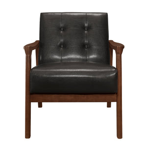 English Elm Accent Mid-Century Modern Button-Tufted Faux Leather Chair with Contoured Arms and Solid Wood Frame Dark Brown 32 L x 26 W x 20 H B011P283264