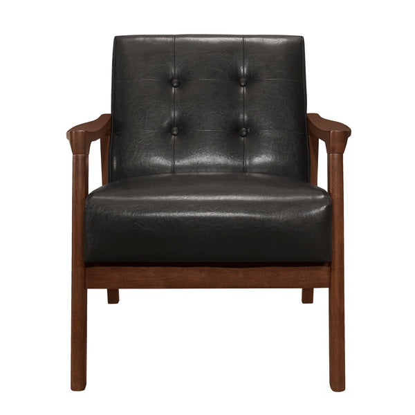 English Elm Accent Mid-Century Modern Button-Tufted Faux Leather Chair with Contoured Arms and Solid Wood Frame Dark Brown 32 L x 26 W x 20 H B011P283264