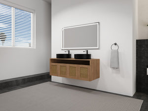 English Elm 48" Modern Wall-Mounted Bathroom Vanity With Black Ceramic Art Sink & Soft-Close Doors, Plywood W999S00400