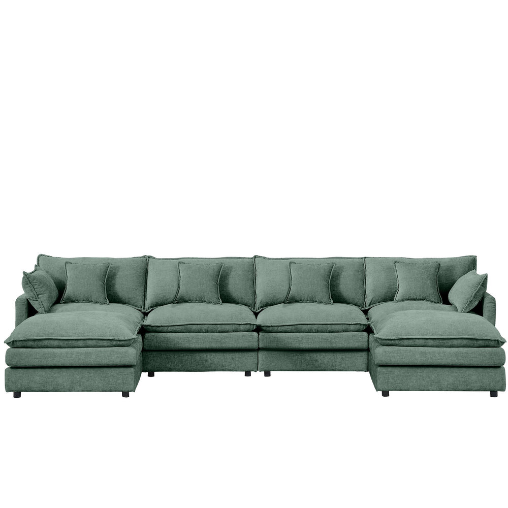 English Elm Modular U-Shaped Sectional Sofa, 130.7" Mint Green Chenille Couch Set With Versatile Ottomans W1359S00042