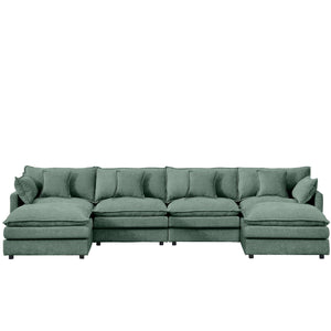 English Elm Modular U-Shaped Sectional Sofa, 130.7" Mint Green Chenille Couch Set With Versatile Ottomans W1359S00042