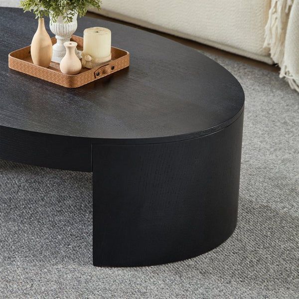 English Elm Modern Oval Mdf Coffee Table with Drawer Natural Matte Finish for Living Rooms Black W2085P399023