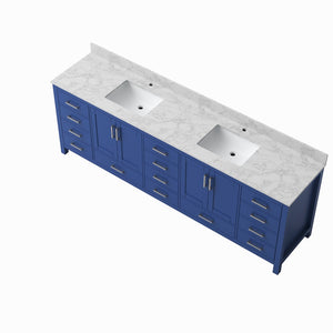 English Elm 96" Freestanding Navy Wood Bathroom Vanity with Carrara Countertop and Ceramic Basin T3785P442234