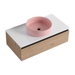 English Elm 36'' Floating Wall Mounted Vanity with Art Ceramic Vessel Sink and Soft Close Drawer W999S00364