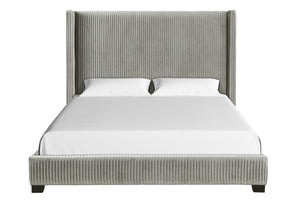English Elm Queen Upholstered Bed with Pleated Headboard and Sturdy Rails, Easy-Clean Polyester Fabric Design Light Gray 79.75 L x 53.75 W x 9.5 H B2699P208286
