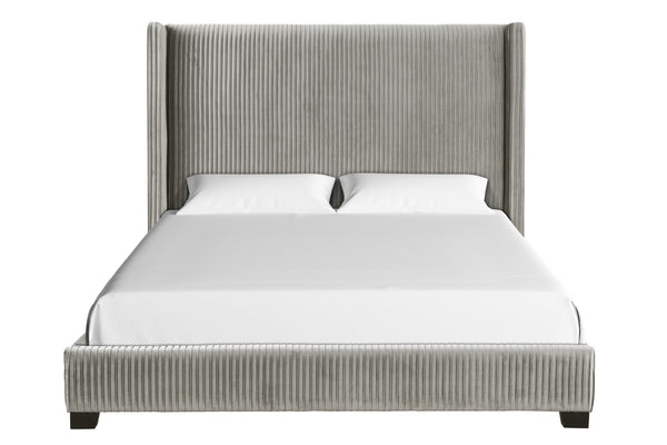 English Elm Queen Upholstered Bed with Pleated Headboard and Sturdy Rails, Easy-Clean Polyester Fabric Design Light Gray 79.75 L x 53.75 W x 9.5 H B2699P208286