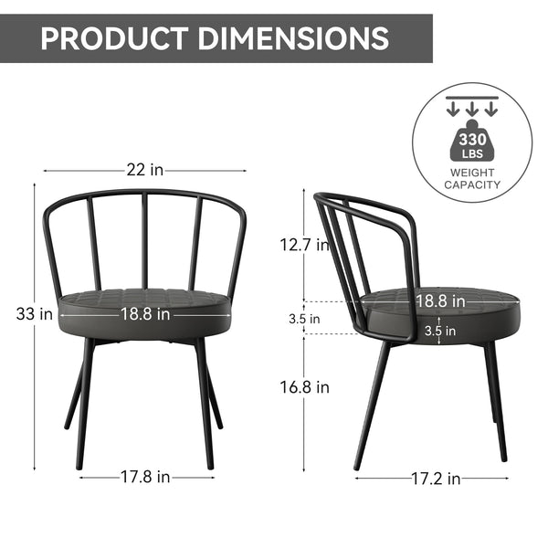English Elm Dining Chairs Set Of 2 - Mid-Century Modern Armless Design, Water-Resistant Grey Upholstery, Ergonomic Comfort For Dining Room Or Café T3950P394505