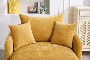 English Elm 360° 360 Swivel Oversized Chenille Armchair with Pocket Spring Seat and Three Throw Pillows Yellow W1361S00048
